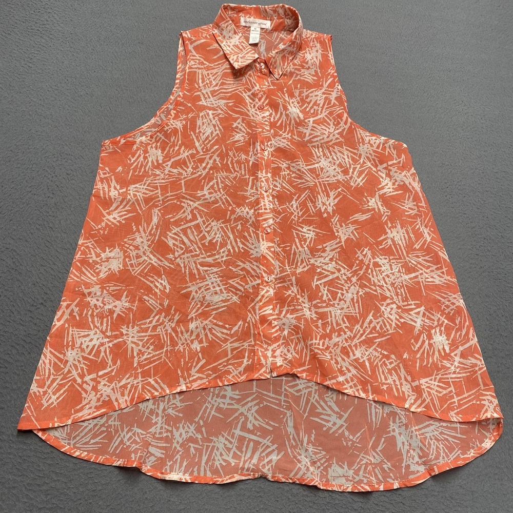 Ambiance Apparel Blouse Womens Medium Orange Geometric Sleeveless Tunic Top